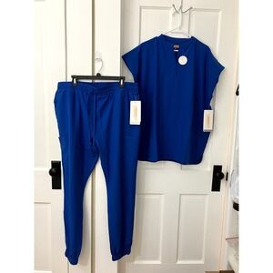 eliteMed Scrub Set Women's Royal Blue Size 2XL Raglan Top Jogger Pants NWT Comfy